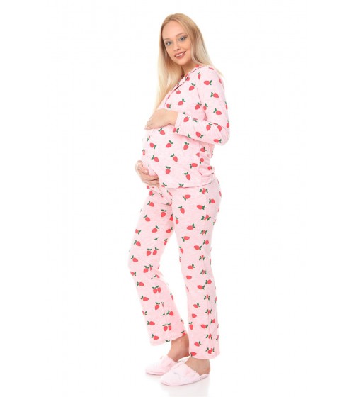 Luvmabelly MYRA9531 Düğmeli Biyeli Hamile Pijama Takımı - Pembe