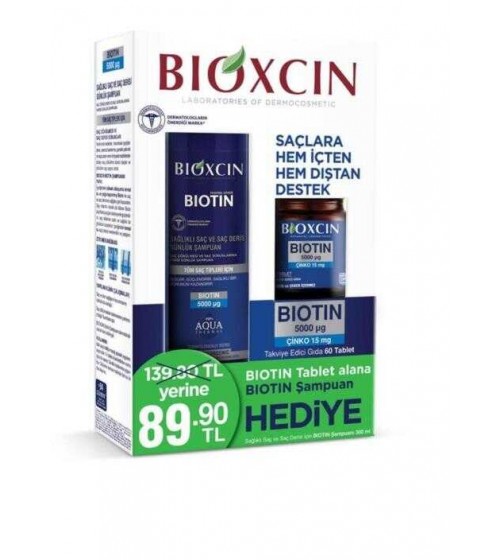 Bioxcin Biotin 5000 µg Çinko 15 mg ALANA Biotin Şampuan 300 ml HEDİYE
